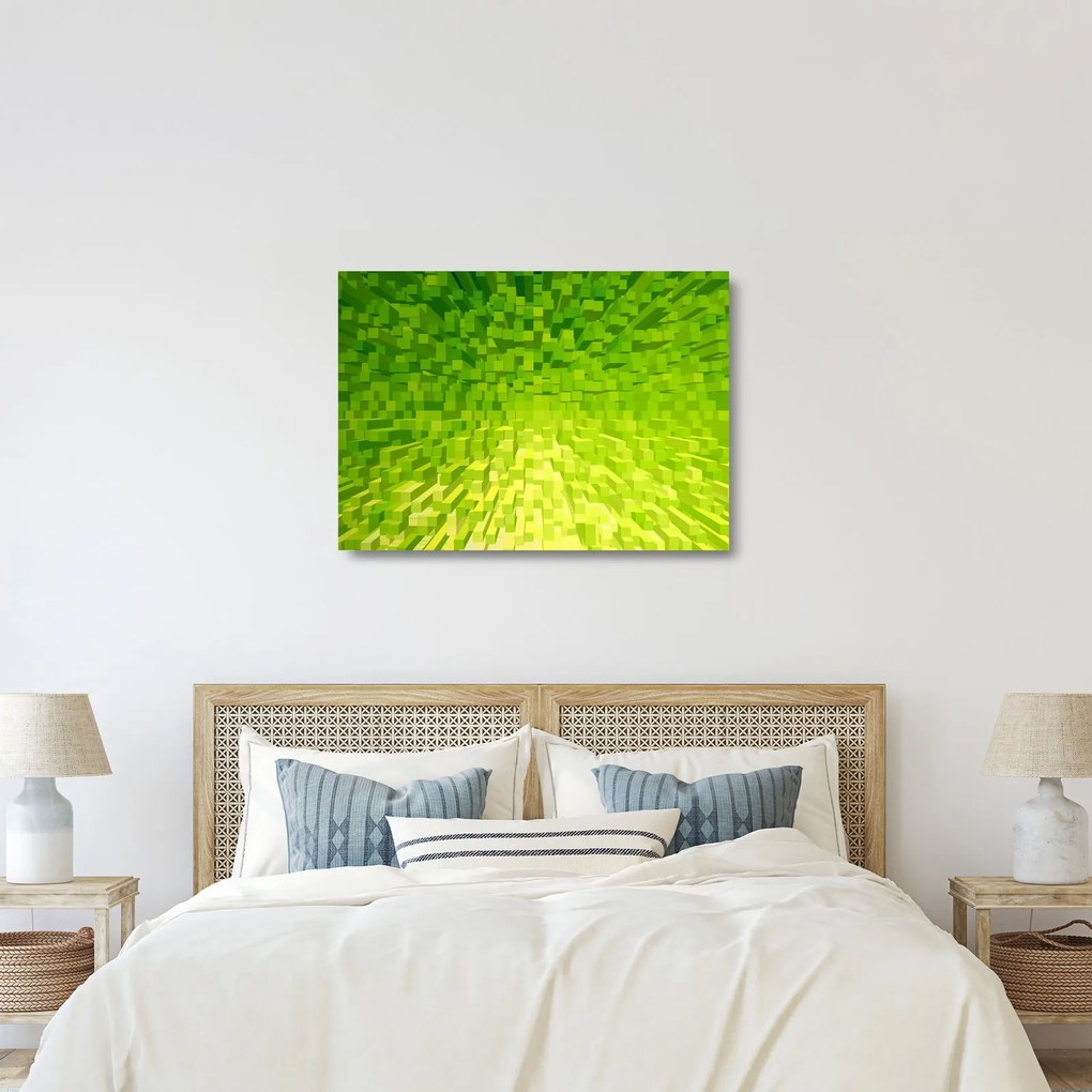 Sklenený obraz žltozelených kostičiek (70x50 cm)
