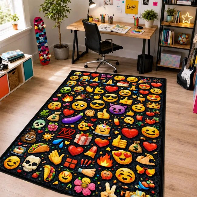 Protišmykový herný koberec Emoji 3D