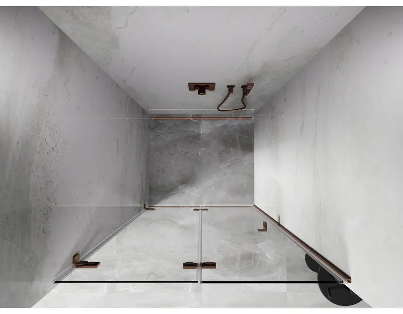 Mexen Lunar-F, skladacie ľavé sprchové dvere 100 cm, 8mm číre sklo, medený matný profil, 836-100-000-65-00-L