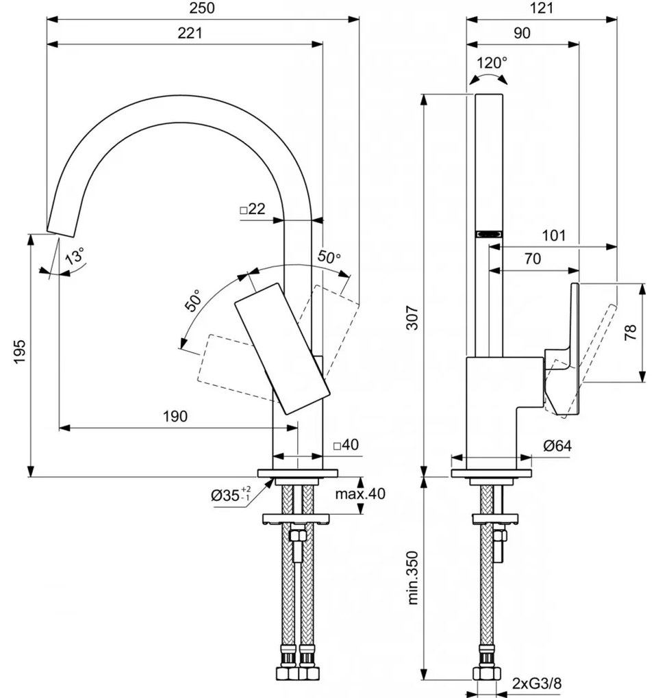 Ideal Standard Extra - Umývadlová batéria s otočným výtokom bez odtokovej garnitúry, ušľachtilá oceľ BD505GN