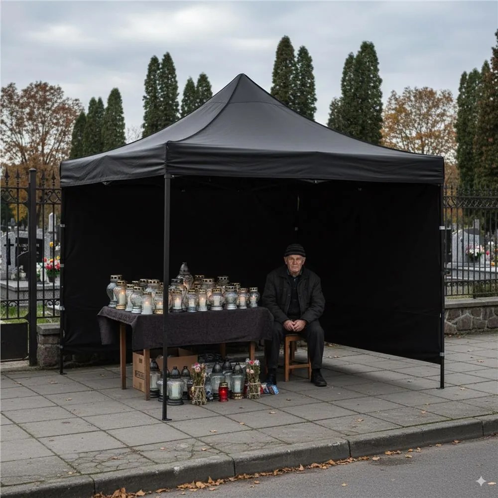 Nožnicový stan 3×3 m – záhradný pavilón pre veľtrhy, expresné akcie a catering, čierny Springos GP0011