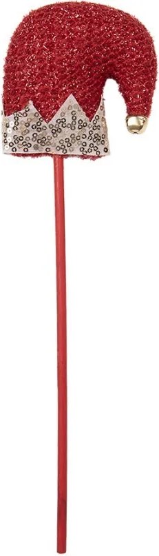 Červená vianočná dekorácia zápich škriatkova čiapočka - 9*2*34 cm