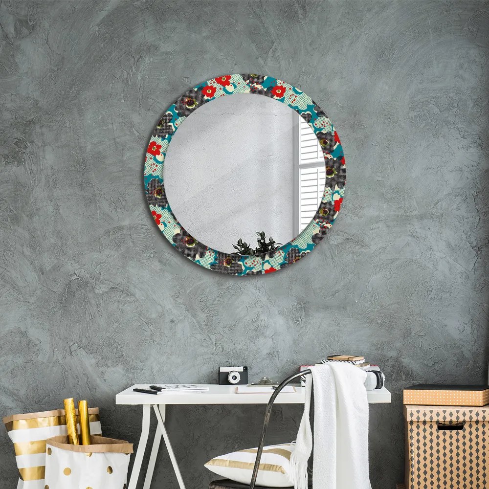 Okrúhle zrkadlo s potlačou Retro kvety vzor fi 70 cm