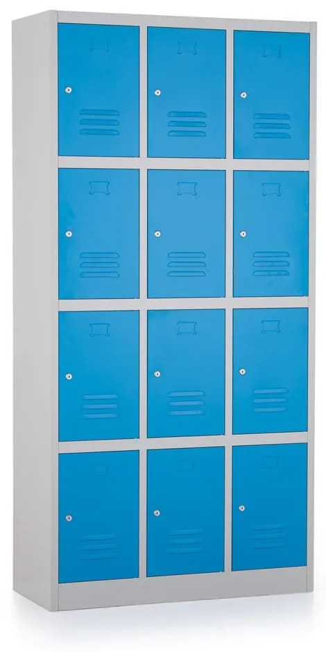 Kovová šatníková skrinka - 12 boxov, 90 x 40 x 185 cm, cylindrický zámok, modrá - ral 5012