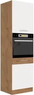 Vysoká kuchynská skriňa pre vstavanú rúru Vigo, dub lancelot/biely lesk,60 cm%