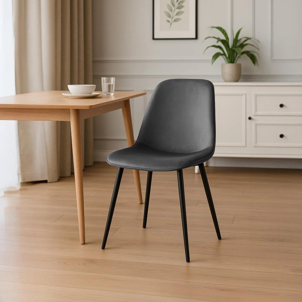 Sada 4 ks jedálenských stoličiek Maryam zamat - tmavosivá