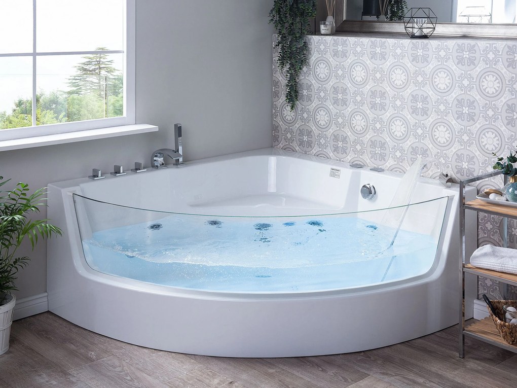 Vírivá vaňa s LED osvetlením 190 x 135 cm biela MARINA Beliani