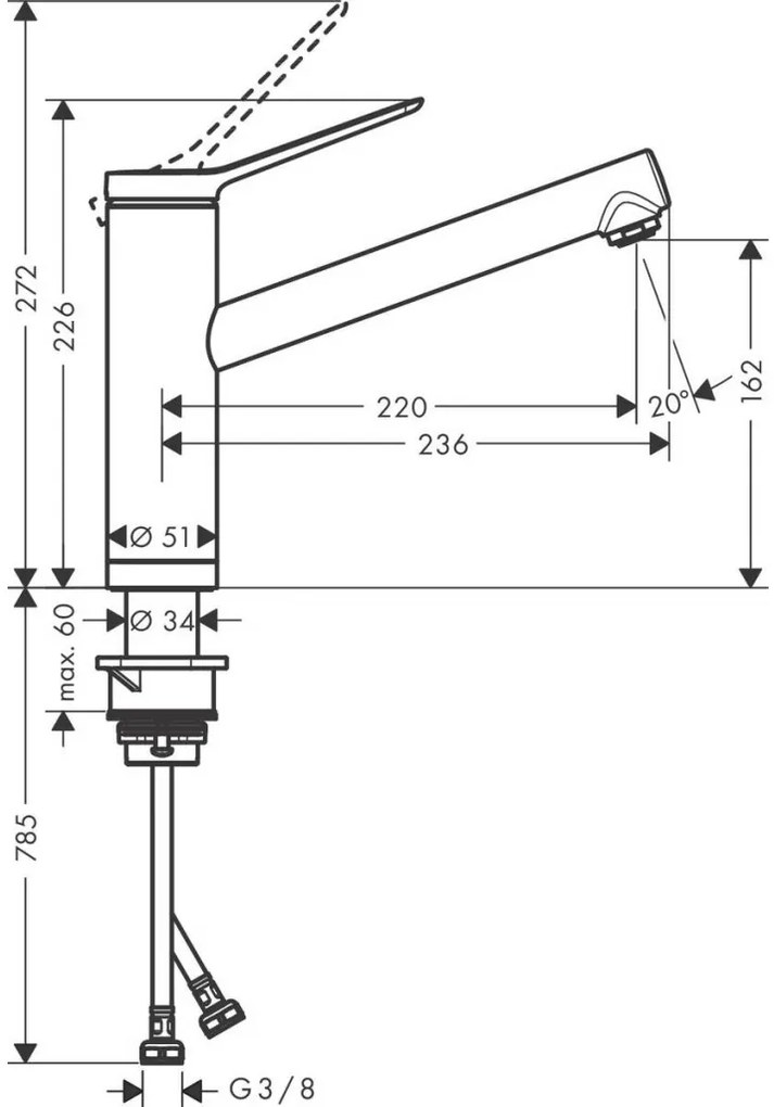 Hansgrohe Zesis M33 - Páková kuchynská batéria 160, inštalácia pred okno, 1jet, chróm 74805000