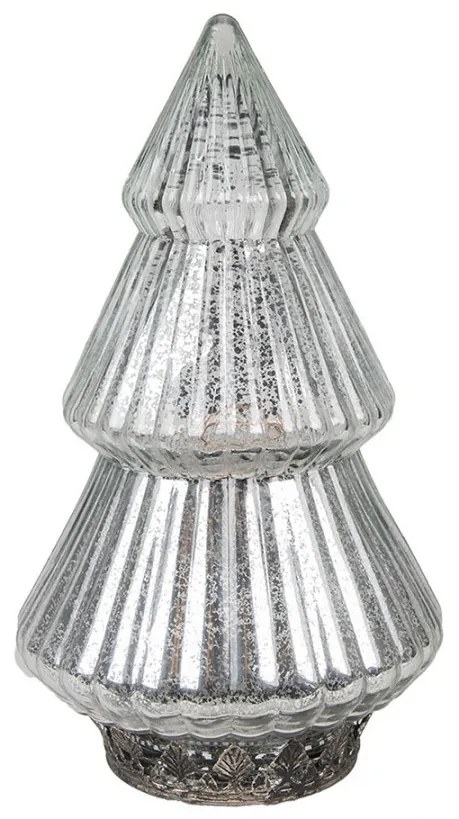 Strieborný sklenený dekoračný svietiaci stromček LED Tree - Ø 13*23 cm