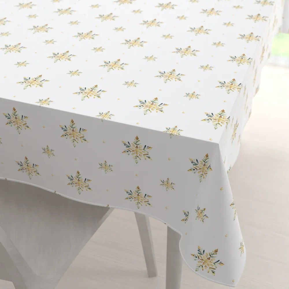 Biante Teflónový obdĺžnikový obrus TF-120 Zlato-modro-zelené vianočné vločky na bielom 100x140 cm