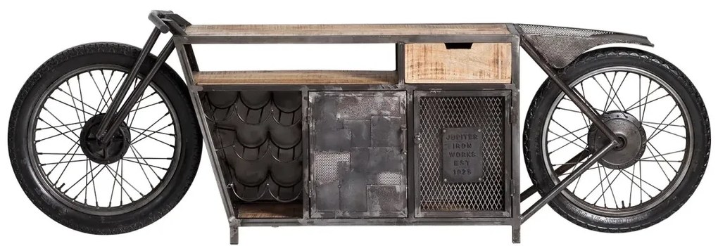 furniture-nabytek.cz - Masívny barový stôl Harlow Bike s motocyklovou konzolou a držiakom na fľaše, materiál kov a mango, lakovaný
