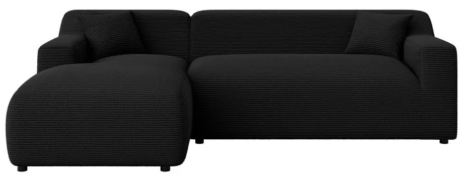 Čierna menčestrová rohová pohovka (ľavý roh/s leňoškou) Martin – Ropez