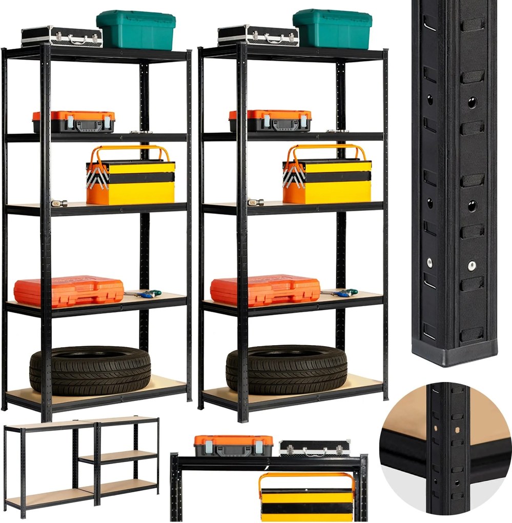 Sada 2 ks kovových regálů REGMET 90x40x180 cm černá