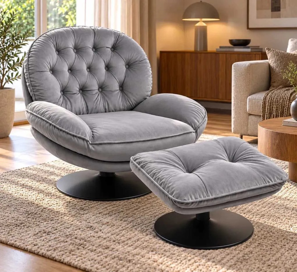 LuxuryForm DESIGN Otočné relaxačné kreslo LUNA s podnožkou – sivé