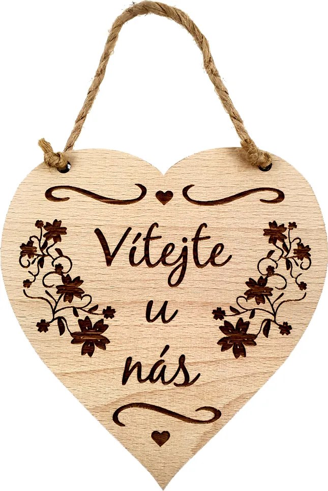 AMADEA Drevené srdce s textom Vitajte u nás, masívne drevo, 16 x 15 cm