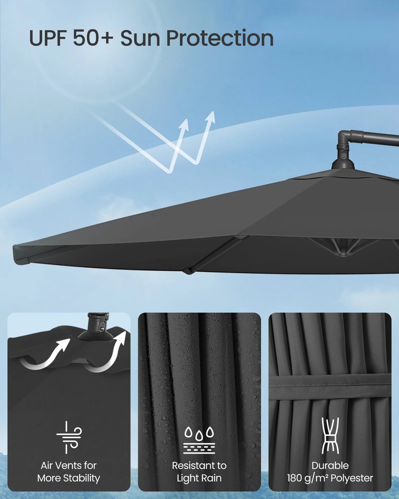 SONGMICS záhradný slnečník s konzolou, 3 m, šedý