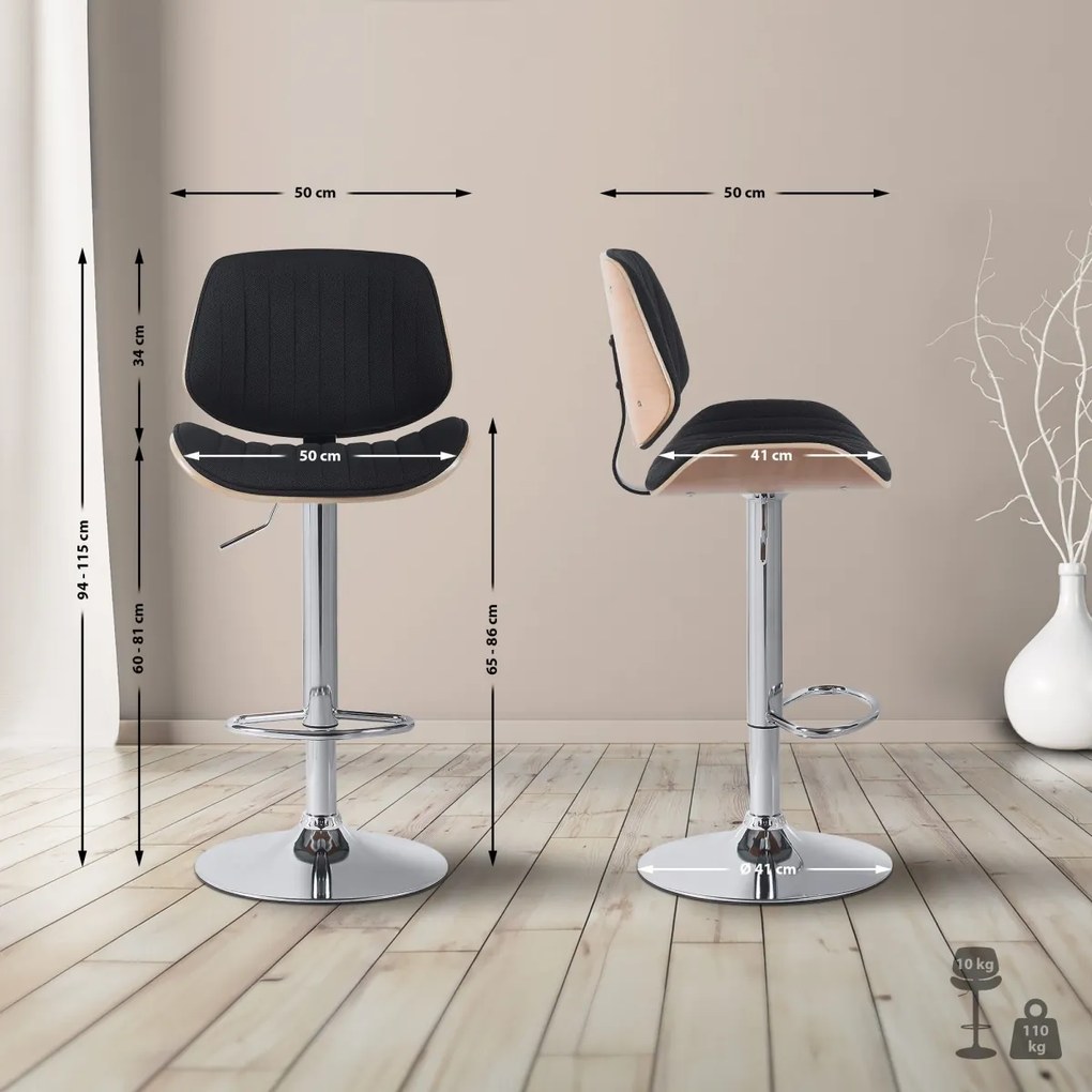 Barová stolička Clawson - látka, chróm rám - natura/čierna