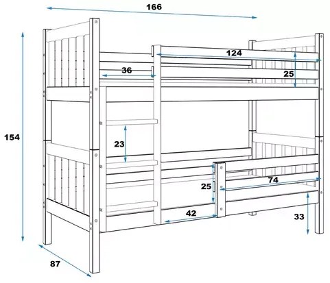 Detská poschodová posteľ CARINO PINE 80x160 cm