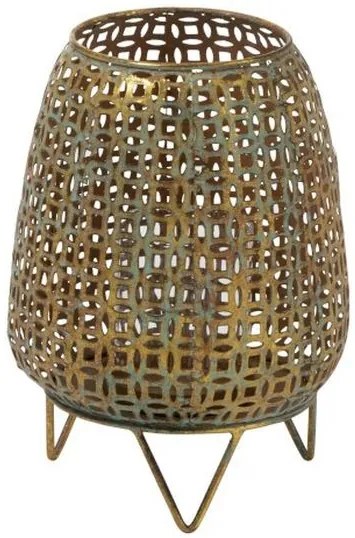 Zlatý kovový svietnik Oriental gold s modrou patinou - Ø 20*27cm