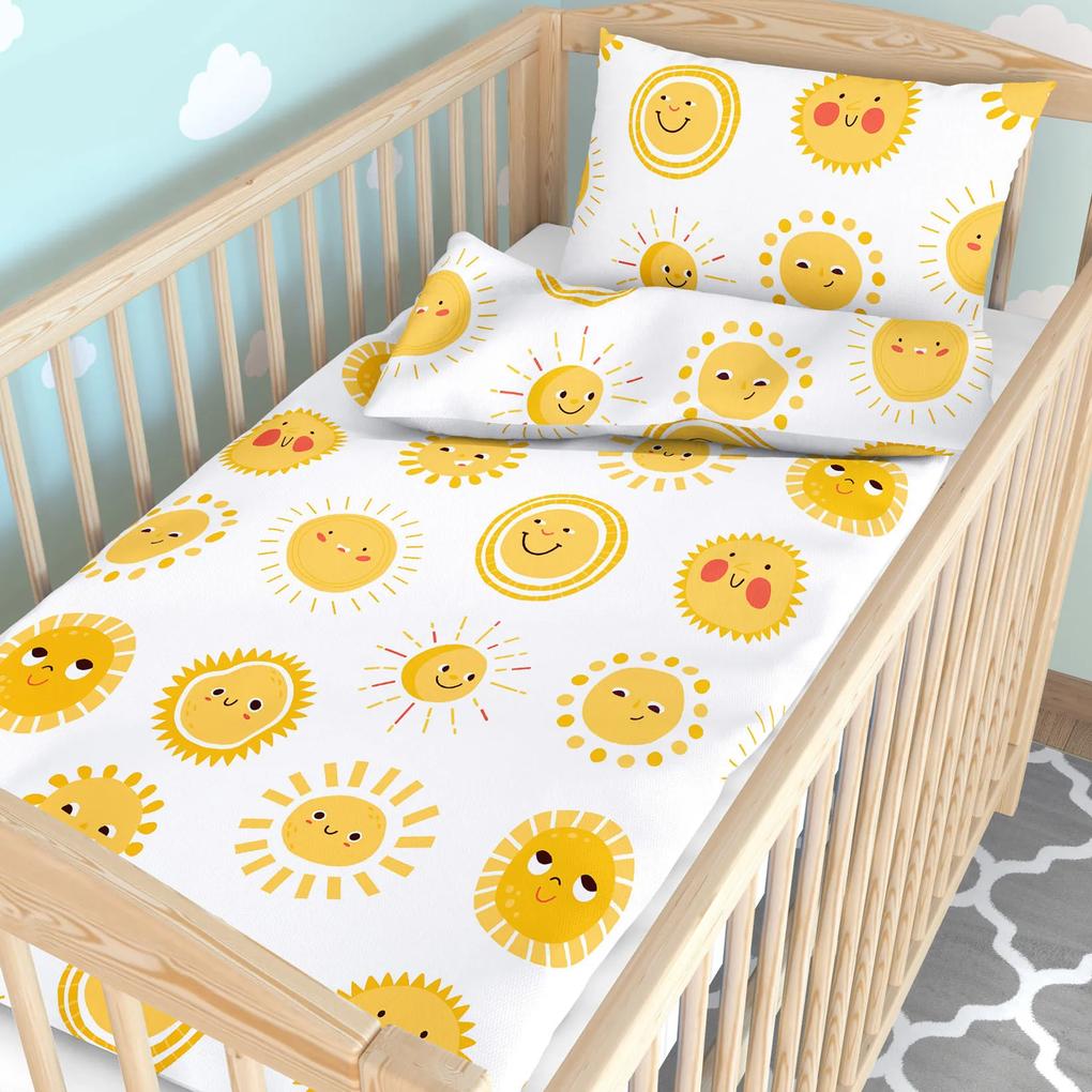 Goldea detské bavlnené obliečky do postieľky - usmievavá slniečka 110 x 125 a 35 x 55 cm