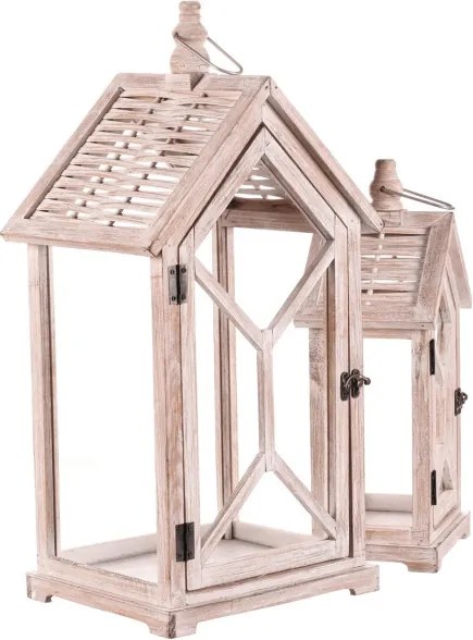 Set dvoch drevených lampášov biely DA209 WT (2 ks)