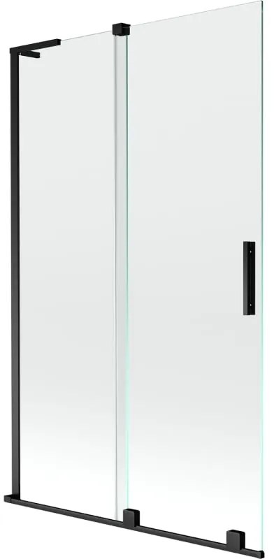 Mexen Velar L, 2-krídlová posuvná vaňová zástena 110 x 150 cm, 8mm číre sklo, čierna matná, 896-110-003-01-70