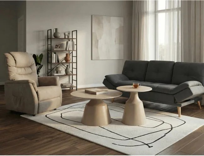 Set dvoch konferenčných stolíkov béžový travertín CT-F4152 TRV (2 ks)