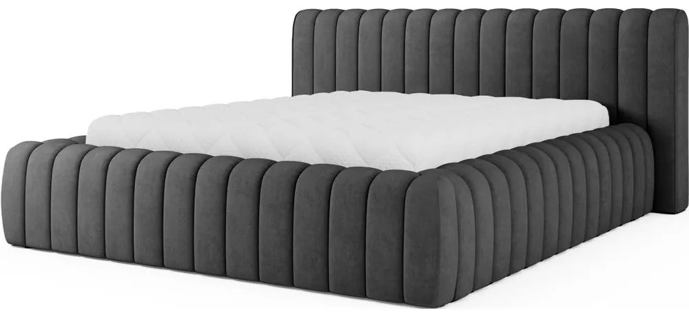 Tmavosivá čalúnená dvojlôžková posteľ s úložným priestorom s roštom 160x200 cm Carilla – ELTAP