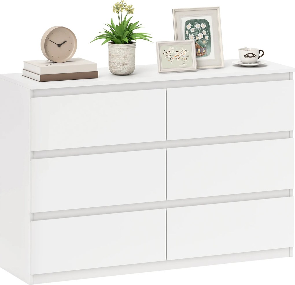 HOMCOM 3-zásuvková komoda, moderná bezúchytková skrinka do obývačky, spálne a chodby – biela (112 × 34 × 75 cm) | Aosom