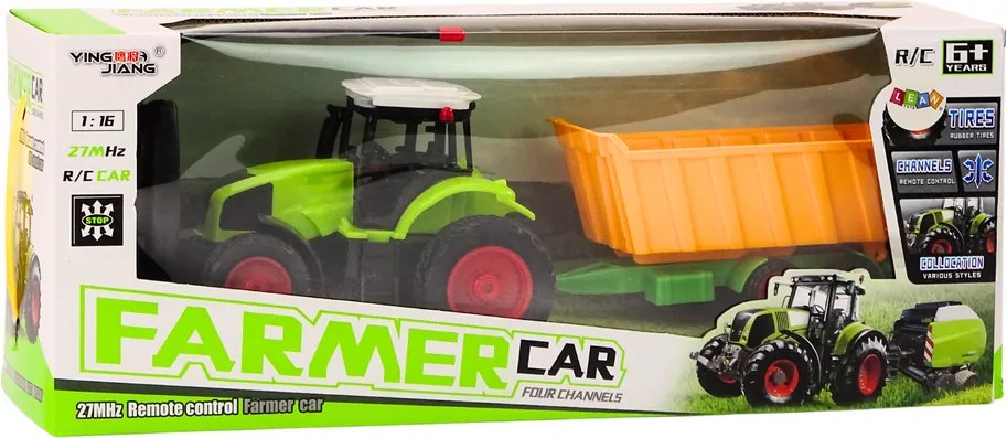 LEAN Toys RC traktor s prívesom 1:16 zelený s diaľkovým ovládaním