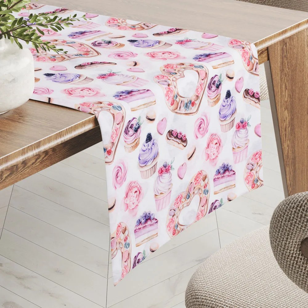 Biante Dekoračný behúň na stôl PML-037 Ružová cukráreň 35x140 cm