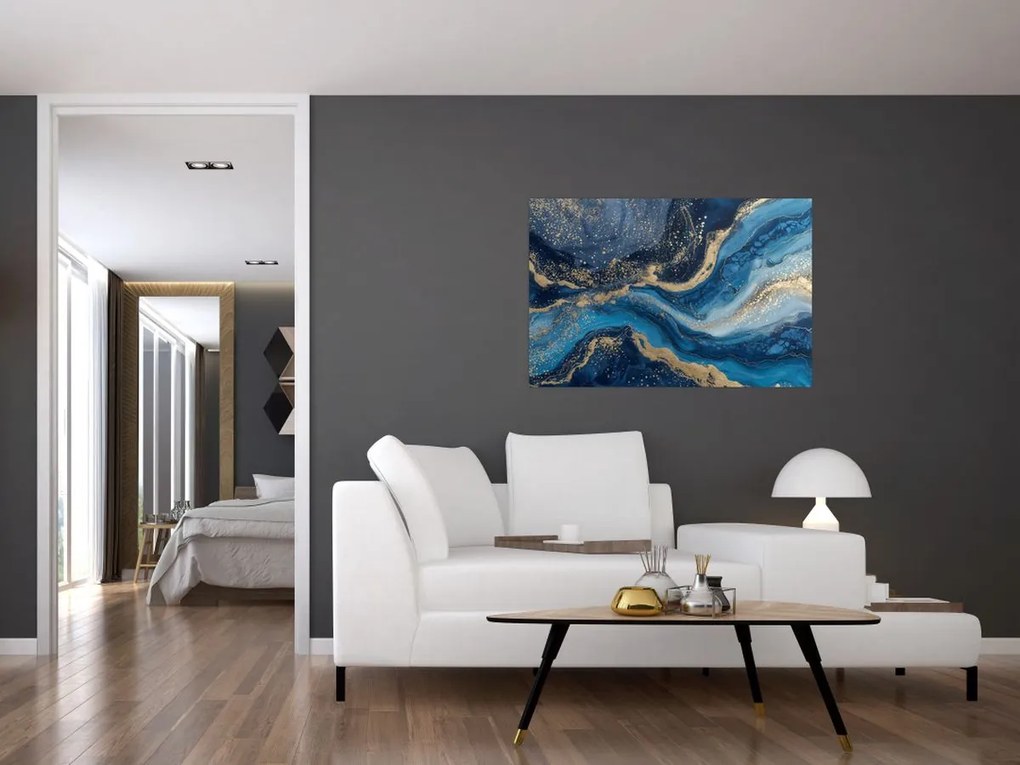 Obraz - Modrozlatý abstraktný mramor (90x60 cm)