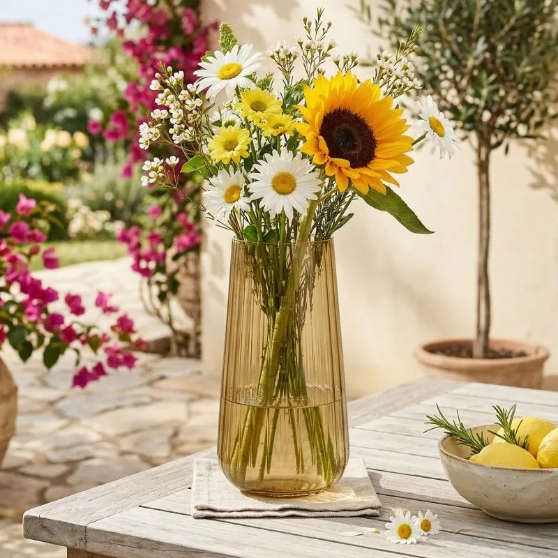 SKLENENÁ VÁZA RONA DECO FADE CITRINE 25CM