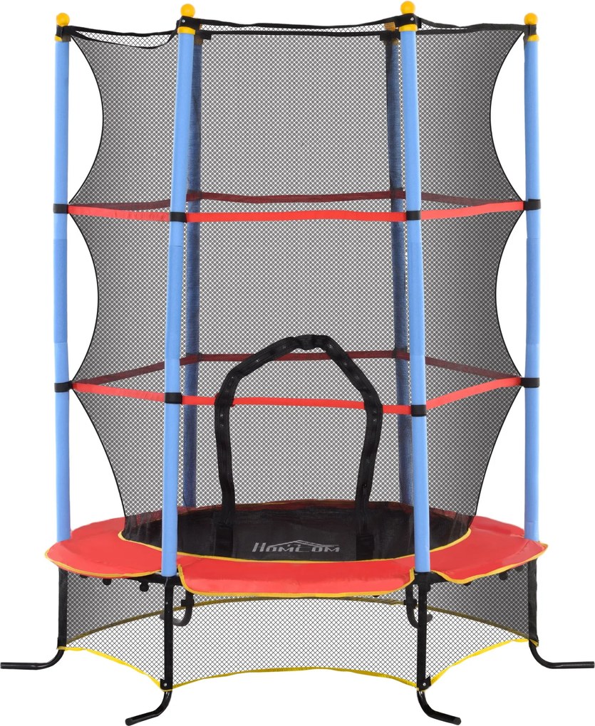 Detský trampolína HOMCOM Ø 1,75 × 1,90H m s ochrannou sieťou, zips na dverách, pružinový kryt, 6 polstrovaných tyčí - čierna, červená, modrá | Aosom