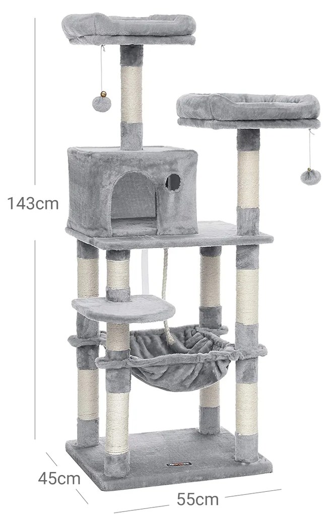 Mačacie škrabadlo Multiple I 143 cm svetlosivé