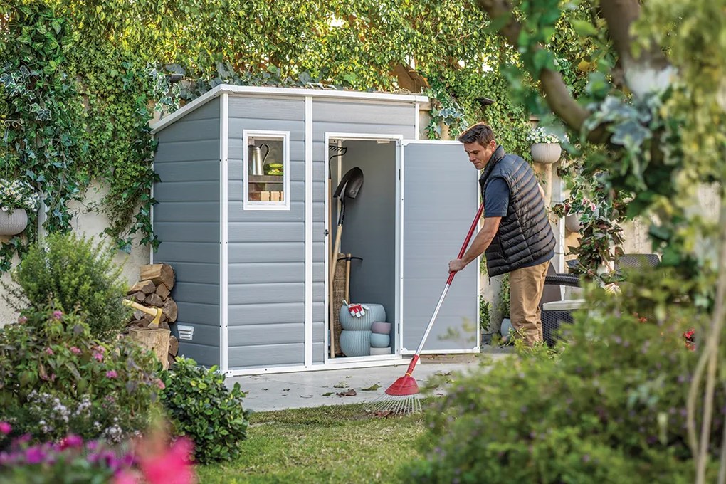 Záhradný domček Keter MANOR 6 x 4 Penthouse šedý / biely, s podlahou