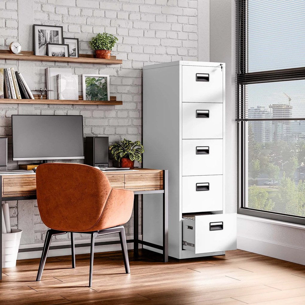 Kovová kartotéka, 5 zásuviek SARA V5, 460 x 1625.5 x 620 mm, biela