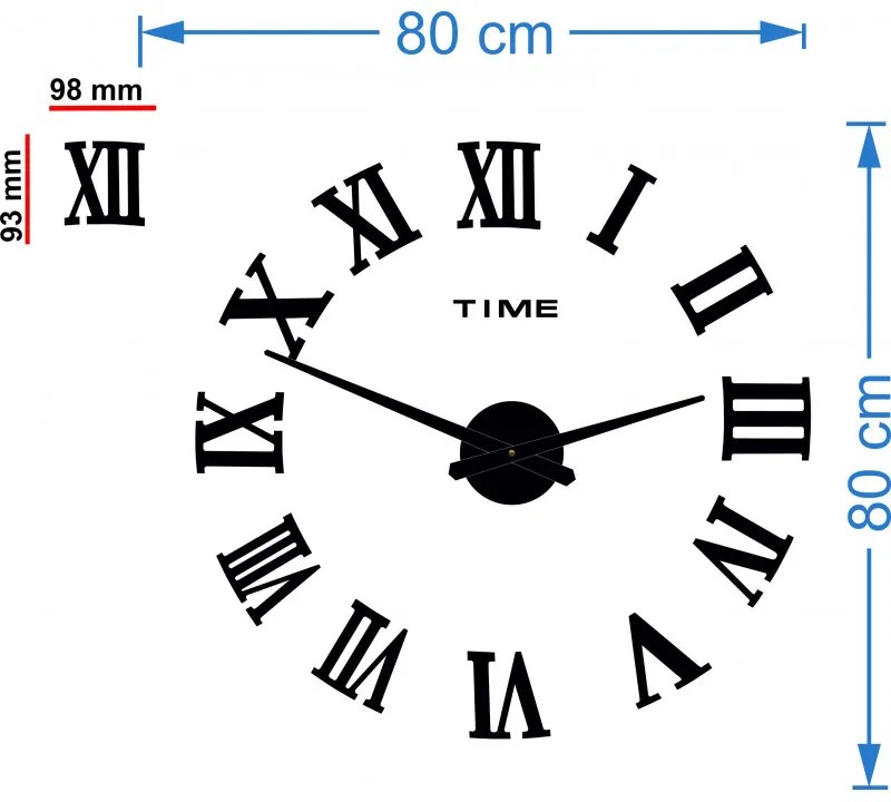 Stylesa Nástenné hodiny nalepovacie rímske čísla 2D OLIVA P031 i čierne