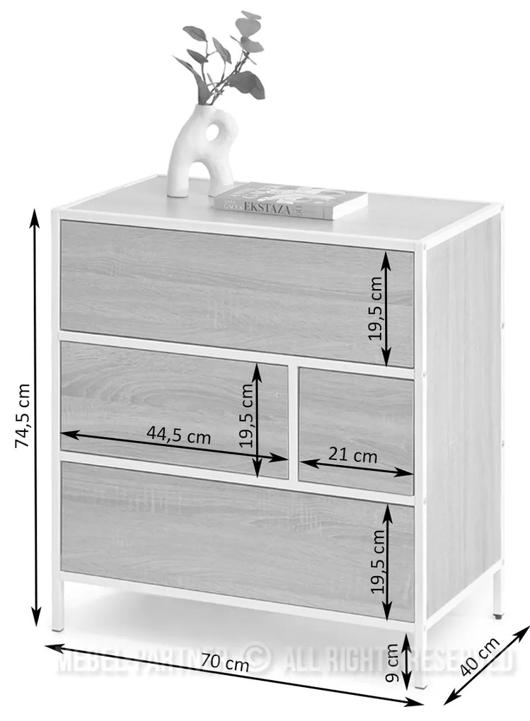 Komoda Soren Kom (sonoma + biela). Akcia -32%. Vlastná spoľahlivá doprava až k Vám domov. 1110776