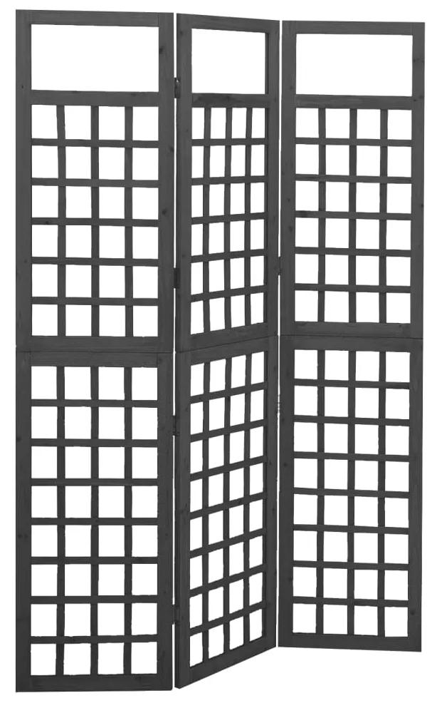 vidaXL 3-panelový paraván/mriežka masívna jedľa čierny 121x180 cm
