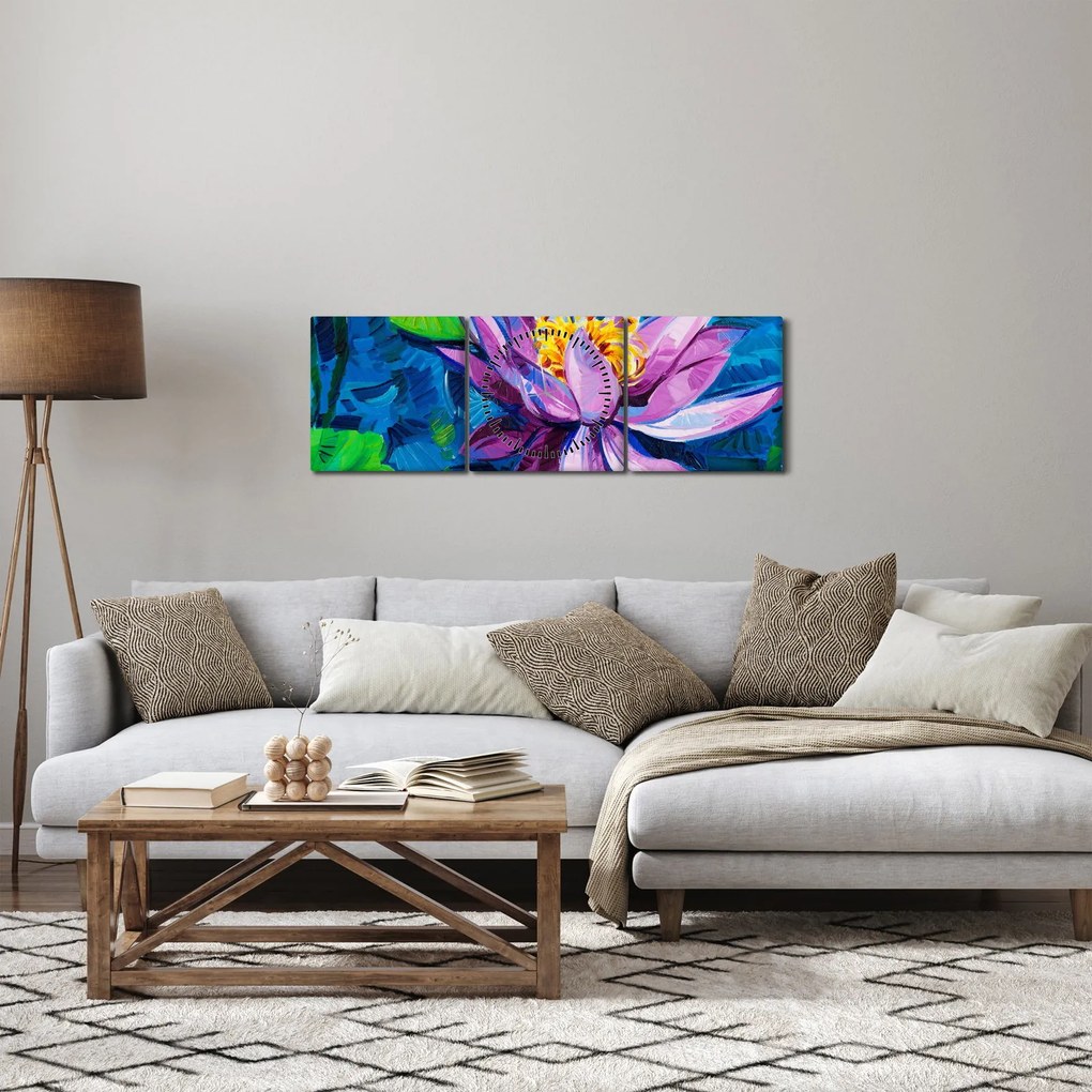 Obraz lekna na vode (s hodinami) (90x30 cm)