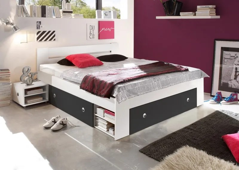 Posteľ s nočnými stolikmi Stefan 140x200 cm, biela/grafit