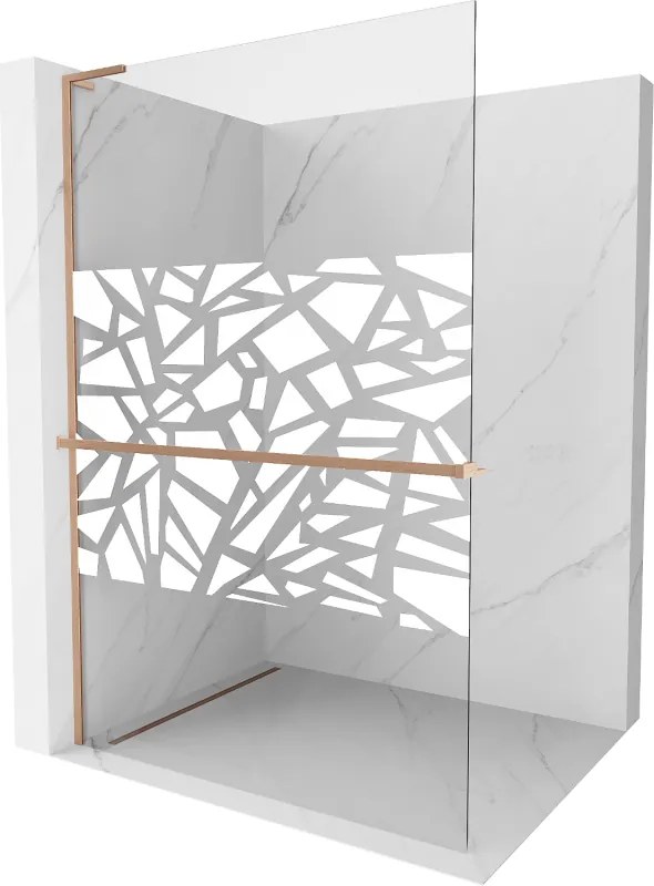 Mexen Kioto+ L, sprchová zástena Walk-In s poličkou a vešiakom 110 x 200 cm, 8mm číre sklo biely vzor, medený matný profil, 800-110-123-65-85