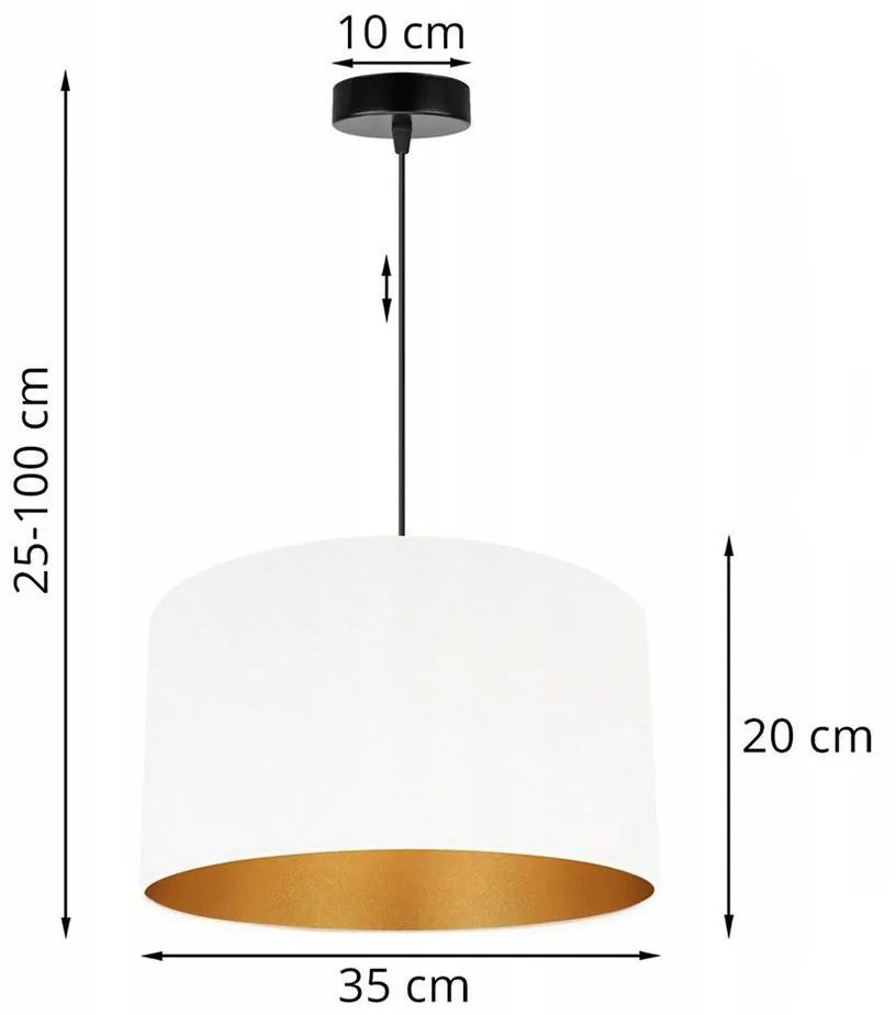 Závesné svietidlo Mediolan, 1x biele/zlaté textilné tienidlo, (výber z 2 farieb konštrukcie), (fi 35cm)