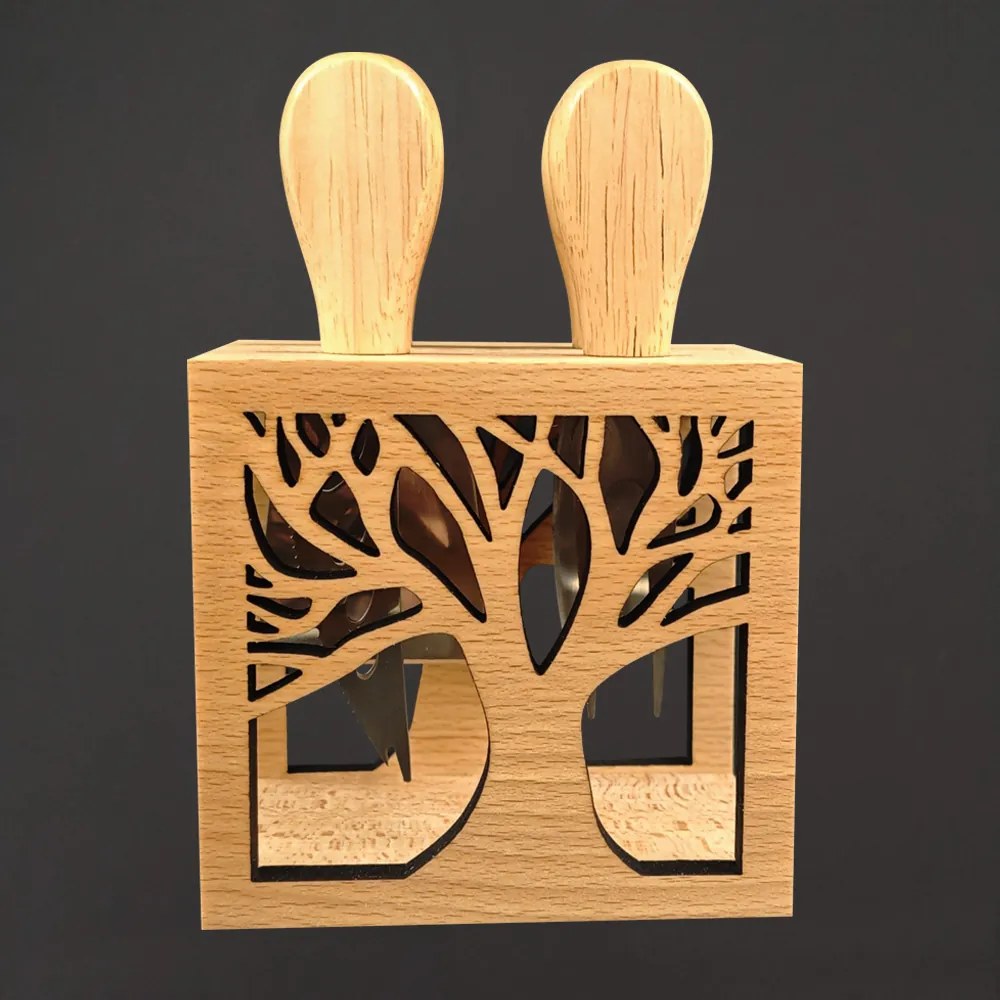 AMADEA Drevený syrový set strom, masívne drevo, 15,5 cm