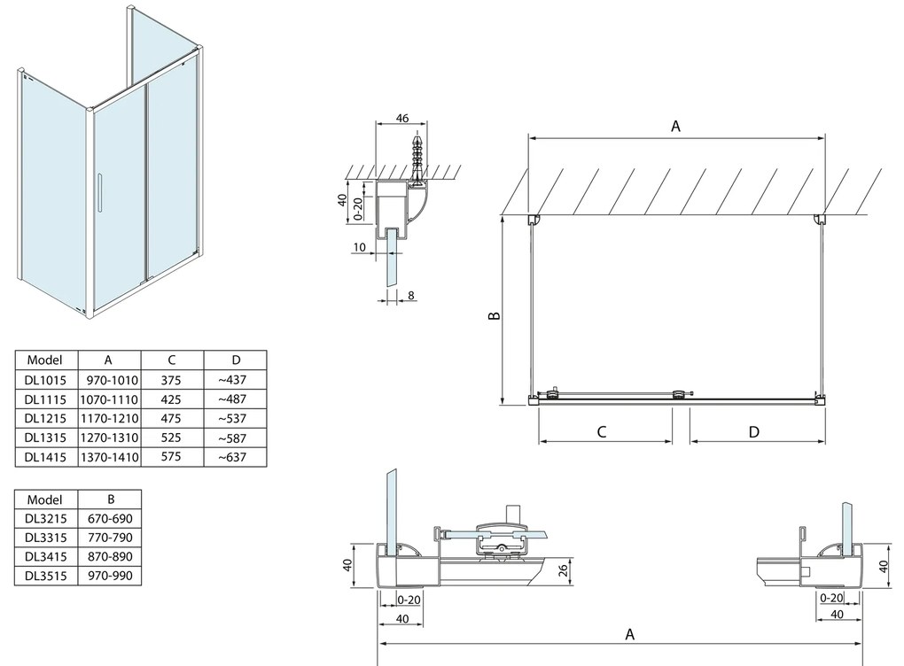 Polysan, Lucis Line Sprchový kout tri steny 1300x900x900mm L/P varianta, DL1315DL3415DL3415