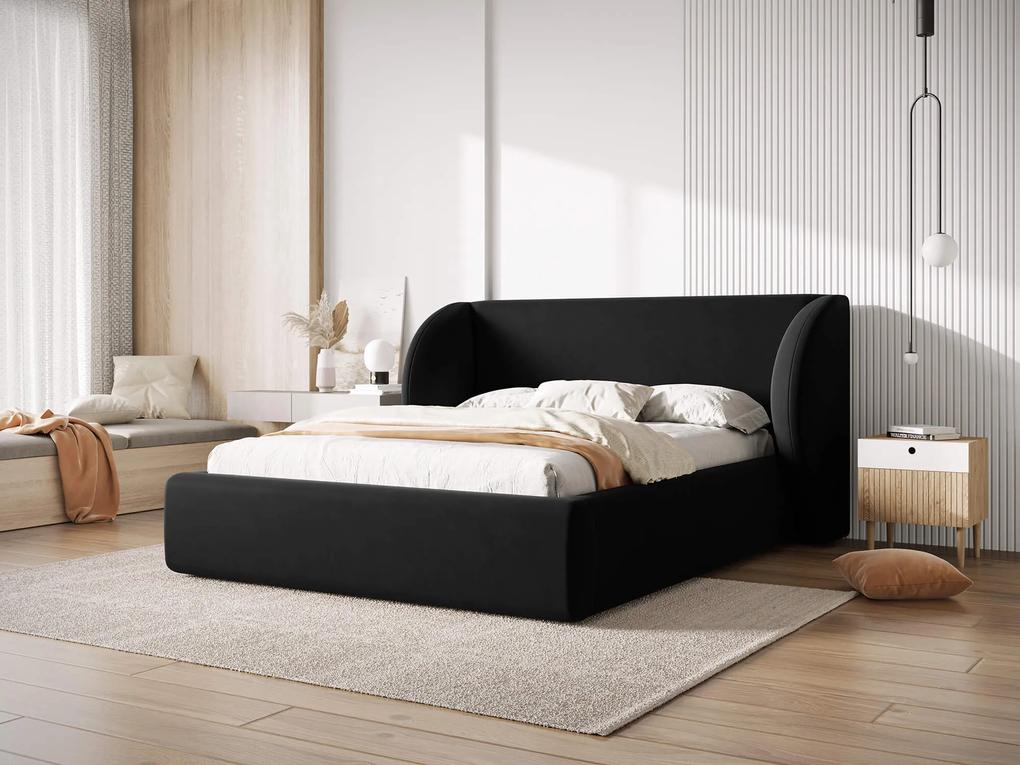 Čalúnená posteľ milany s úložným priestorom 140 x 200 cm zamat čierna MUZZA