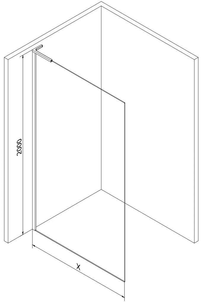 Mexen Kioto L, sprchová zástena Walk-In 90 x 200 cm, 8mm sklo s rebrovým vzorom, čierny profil, 800-090-103-70-09