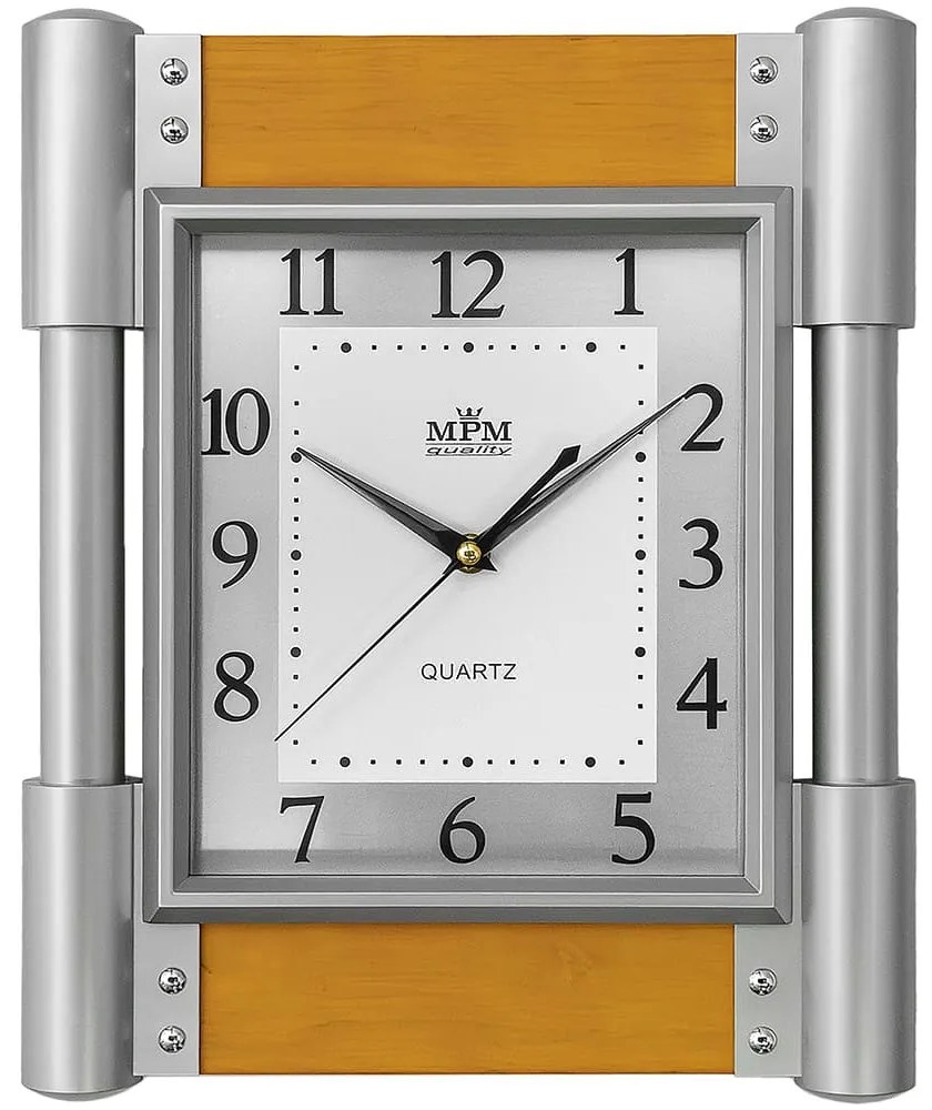 Hranaté nástenné hodiny MPM Rotter WO135.C (38 cm) – strieborné