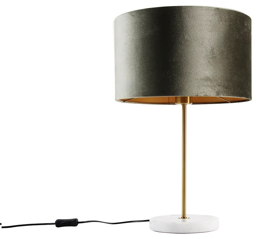 Stolná lampa mosadzná so zamatovým tienidlom zelená 35cm - Kaso